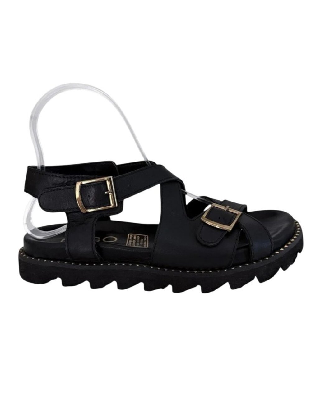 MAGO Black Leather Chunky Lug Sole Sandals Buckle Strap size eu 37